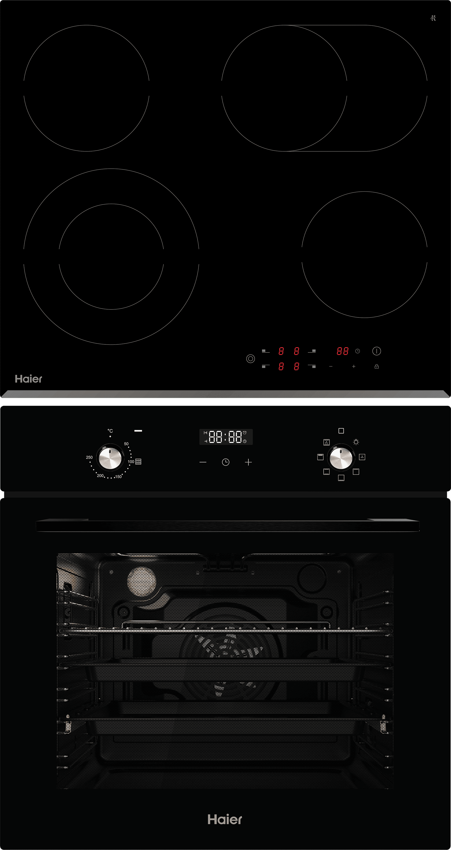 Комплект Haier духовой шкаф HOX-P06HGB + стеклокерамическая варочная панель HHY-C64ROVB фото #1